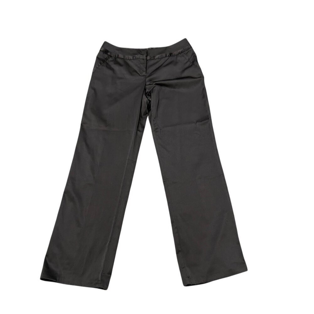 George Women's Black Pants Satin Waist Stripe Flat Front Wide Leg Size 12 - Picture 2 of 9